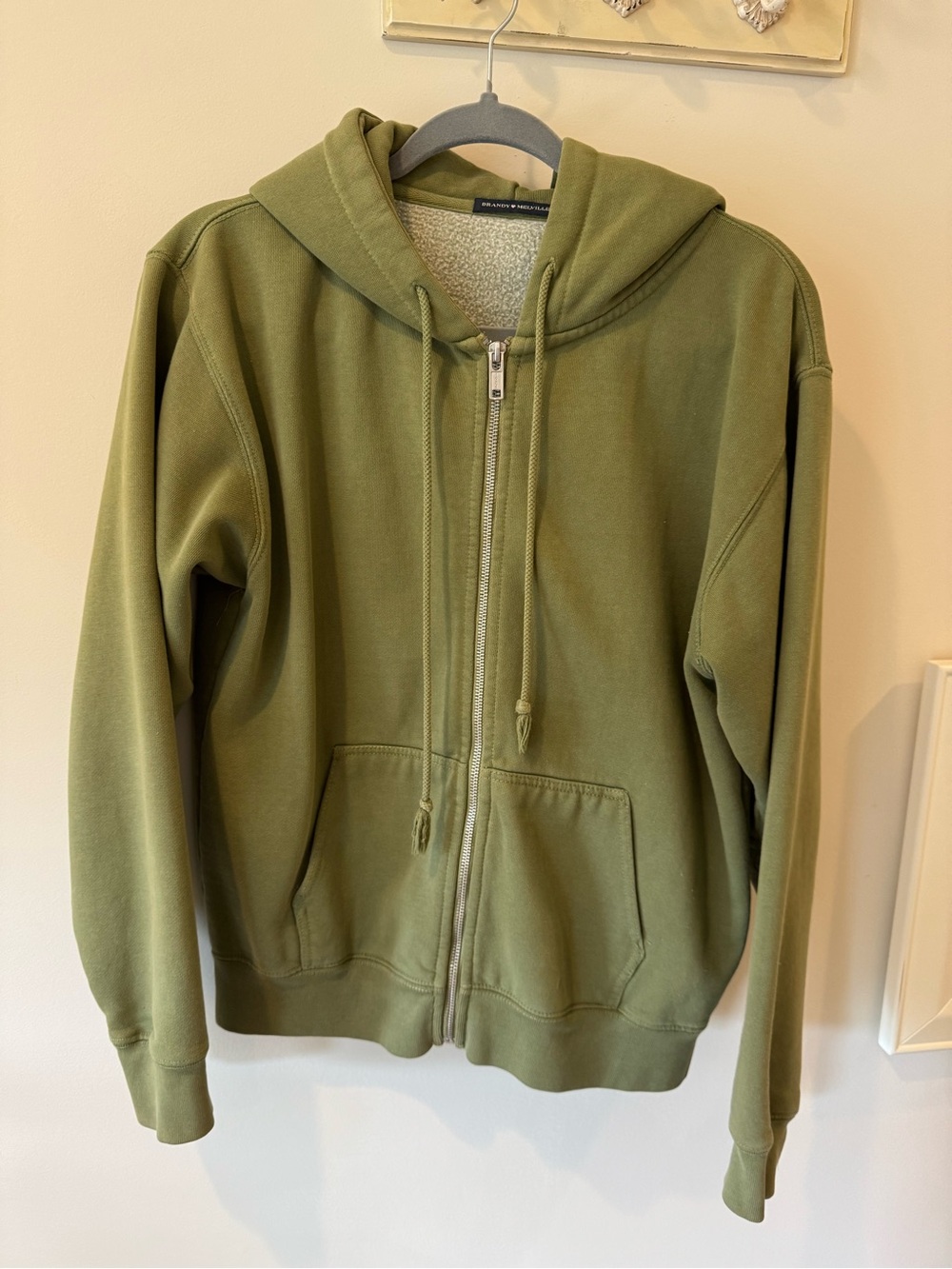Brandy Melville Olive Green Sherpa-Lined Zip Hoodie
